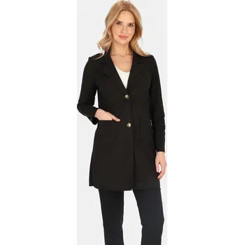 Dámský kabát Černý dámský elegantní krátký kabát s kapsami BLE 251010 F - Black Velikost: XL