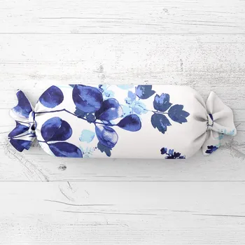 Dekorativní polštářek Polštář válec bonbon Sandra SA-605 Modrý eukalyptus na bílém 15x40 cm