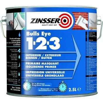 barva na zeď ZINSSER® BULLS EYE 1-2-3&nbsp;·&nbsp;Blokátor skvrn & adhezní základní nátěr&nbsp;·&nbsp;bílý Velikost balení: 2,5 l