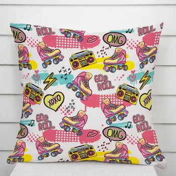 Povlak na dekorativní polštářek Dětský bavlněný povlak na polštář Sandra SA-604 Růžový retro styl 30 x 50 cm