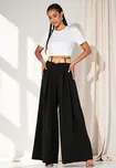 Černé dámské elegantní široké kalhoty s vysokým pasem M1160 Black Velikost: ONE SIZE