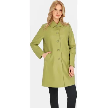 Dámský kabát Zelený dámský koženkový kabát s límečkem BLE 252369 F - Green Velikost: 2XL