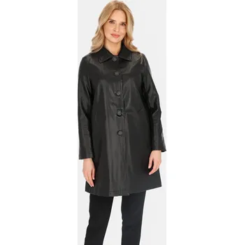 Dámský kabát Černý dámský koženkový kabát s límečkem BLE 252369 F - Black Velikost: M