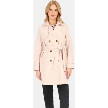 Dámský kabát Pastelově růžový dámský dvouřadý kabát s páskem BLE 252682 F Pastel pink Velikost: L