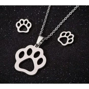 Náhrdelník TLAPKY SET - náušnice a náhrdelník s přívěskem - stříbrný 1ks ŠP/SO