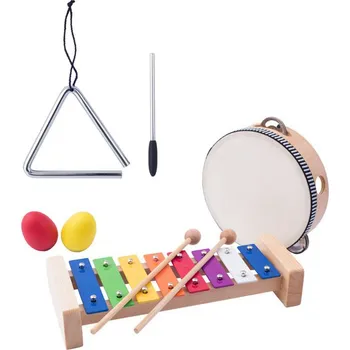 Hudební nástroj pro děti WOODY Set muzikální 5ks xylofon traingl tamburina maracas *HUDEBNÍ NÁSTROJE* | 528203