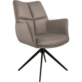 Jídelní židle Moderní kožená hnědá prošívaná otočná jídelní židle Mariposa s černými kovovými nožičkami 89 cm