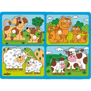 Puzzle WOODY DŘEVO Baby puzzle mláďata s úchyty 4x2 dílky na desce pro miminko | 444749