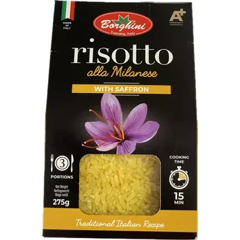 Rýže Risotto Milanese se šafránem BORGHINI je nejznámější a nejoblíbenější italské risoto. 275 g