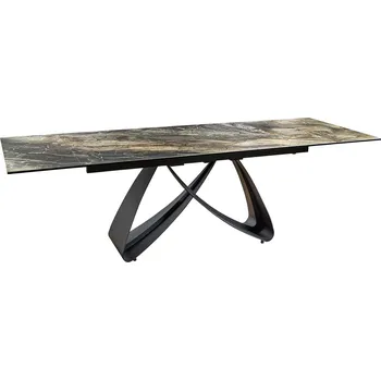 Jídelní stůl Luxusní mramorový obdélníkový rozkládací zeleno hnědý jídelní stůl Hoal s černými atypickými kovovými nožičkami 260 cm