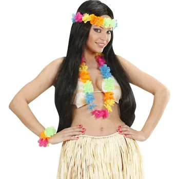 Karnevalový doplněk Vícebarevný hawajský set (čelenka, náhrdelník, náramky)