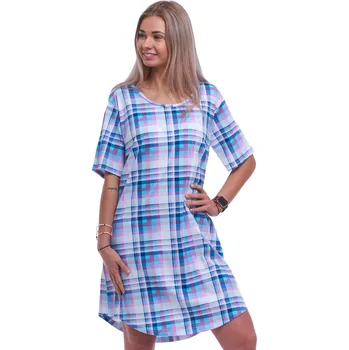 Dámské noční prádlo Modrá a lila károvaná noční košilka s krátkými rukávy pro ženy či dívky 1XL-4XL 1C3937 modrá 2xl