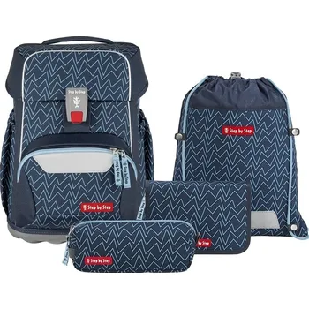 Školní batoh Step By Step Školní aktovka BASIS Blue Lines, 4dílný set