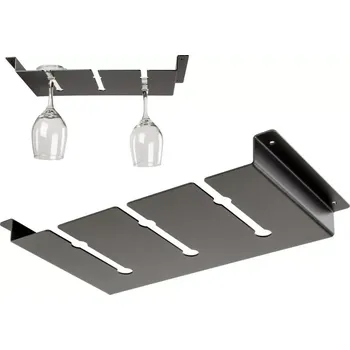 Sklenice Černý věšák na sklenice na víno pod poličku na 6 sklenic