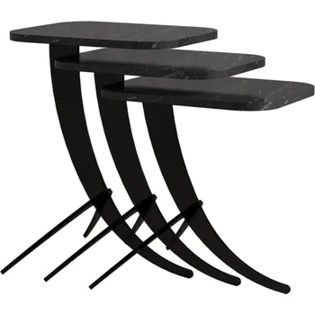 Konferenční stolek Odkládací stolek Pion Black Marble, 3 ks, černá