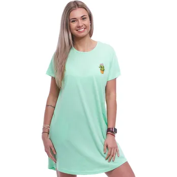 Dámská noční košile Zelená noční košilka s krátkými rukávy pro ženy či dívky, s veselým kaktusem 1C3941 zelená l