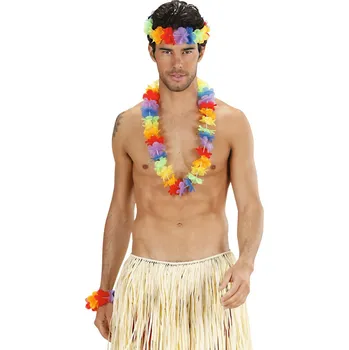 Karnevalový doplněk Duhový havajský set (náhrdelník, čelenka, náramky)