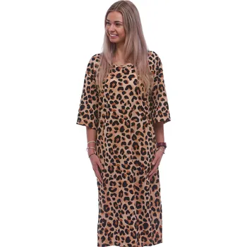 Dámská noční košile Hnědobéžová noční košilka s krátkými rukávy pro ženy či dívky vzor jaguár 5XL-7XL 1C3958 hnědá 5xl