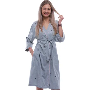 Dámský župan Šedý lehký dámský župan vzor modré i růžové hvězdy 1XL-4XL 1G0658 šedá 4XL