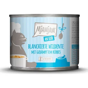 Krmivo pro kočku MjAMjAM blanšírovaná divoká kachna s dýní v omáčce 6 × 185 g