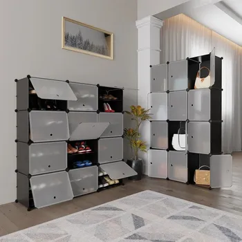 Botník Botník s kostkami a dvířky 126 x 127 x 31 cm | Černá