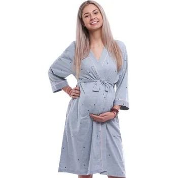 Dámské noční prádlo Šedý lehký župan do porodnice na kojení, vzor modré a růžové hvězdy 1G0658 šedá 2xl