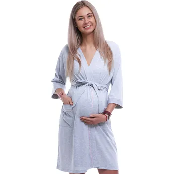 Dámský župan Šedý růžově lemovaný lehký župan do porodnice na kojení 1G0656 šedá xl