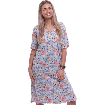 Dámské noční prádlo Šedá noční košilka s krátkými rukávy pro ženy či dívky barevné kvítí 1XL-4XL 1C3971 šedá 2xl
