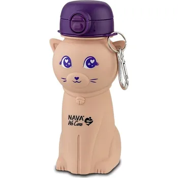 Elektrokoloběžka Dětská silikonová látev s brčkem NAVA We Care 500 ml růžová kočička (10-006-005)