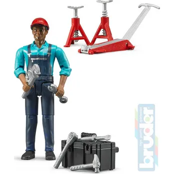 BRUDER 62100 Figurka mechanik 11cm tmavá pleť set s doplňky plast | AS84