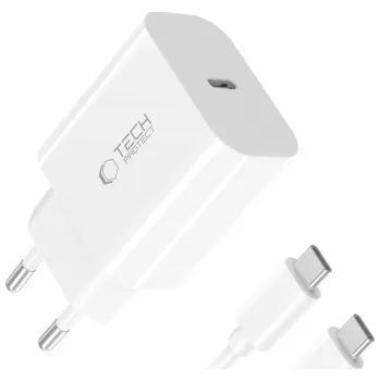 Tech-Protect | Tech-Protect NC20W síťová nabíječka USB-C PD 20W + kabel USB-C, bíla