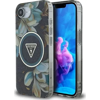 Telefonní příslušenství Zadní kryt GUESS IML Metal Glitter Flowers Triangle MagSafe pro iPhone 16e black