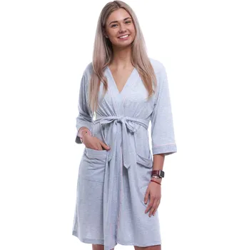 Dámský župan Šedý růžově lemovaný lehký dámský župan 1G0656 šedá xl