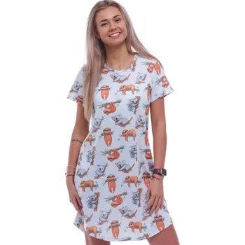Dámské noční prádlo Šedá noční košilka s krátkými rukávy pro ženy či dívky pandy a lenochodi 1C3929 šedá s