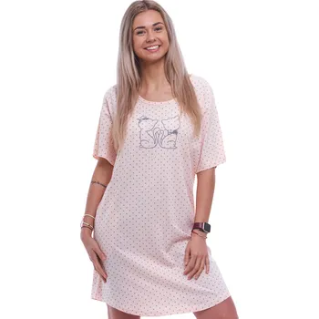 Dámská noční košile Růžová puntíkatá noční košilka s krátkými rukávy pro ženy či dívky s kočičkami 1XL-4XL 1C3933 růžová 1xl