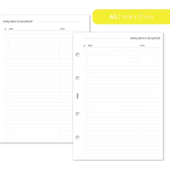 Náplň do diáře Fleppi Náplň do diáře - Knihy k přečtení Vyberte velikost náplně: A5 - 4 dírky