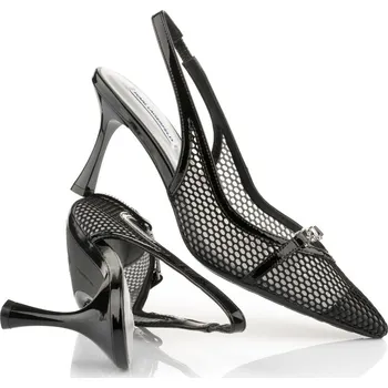 Dámská obuv LODIČKY KARL LAGERFELD SIENNA SIGNIA TRIM SLING BLACK NET TEXTILE