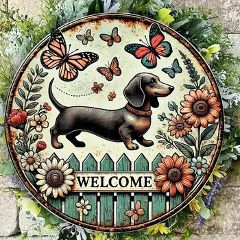 Plechová cedule BAF Kulatá kovová cedule Jezevčík WELCOME