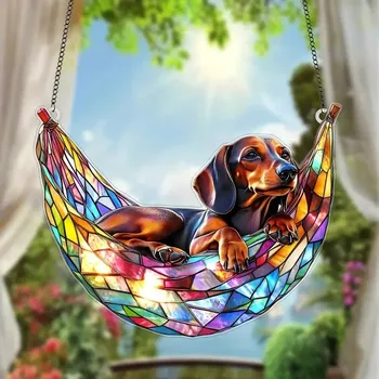 Obraz BAF Akrylátová dekorace na okno Pes v houpací síti . 20 x 15,5 cm