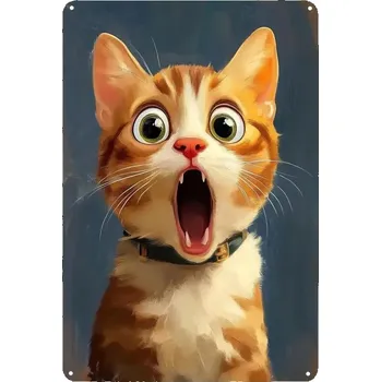 Plechová cedule BAF Kovová nástěnná cedule Překvapená kočička 30 x 20 cm