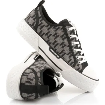 Dámské tenisky TENISKY KARL LAGERFELD KAMPUS MAX MONOGRAM LO LACE BLACK JACQ TEXTILE W/GREY