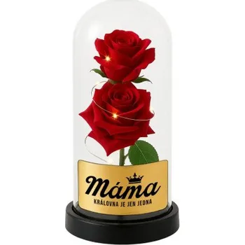 Žertovný předmět Máma - královna je jen jedna - věčná růže pod skleněným poklopem s gravírováním- Tričkový.cz