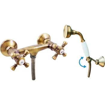 SLEZÁK RAV RAV SLEZÁK Sprchový Set MORAVA RETRO s Kohoutkovou Baterií, Rozteč 10 cm nebo 15 cm, Povrch Stará Mosaz/Bronz, Kovová Hadice 150 cm Rozteč: 150