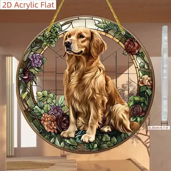 Obraz BAF Akrylátová dekorace na okno Pes v zahradě . Průměr 20 cm