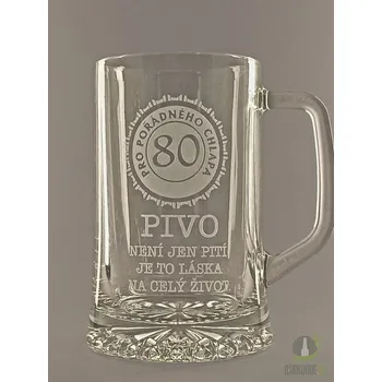 Sklenice Pískovaný půllitr s uchem - 80 let Pivo není jen pití, je to láska na celý život