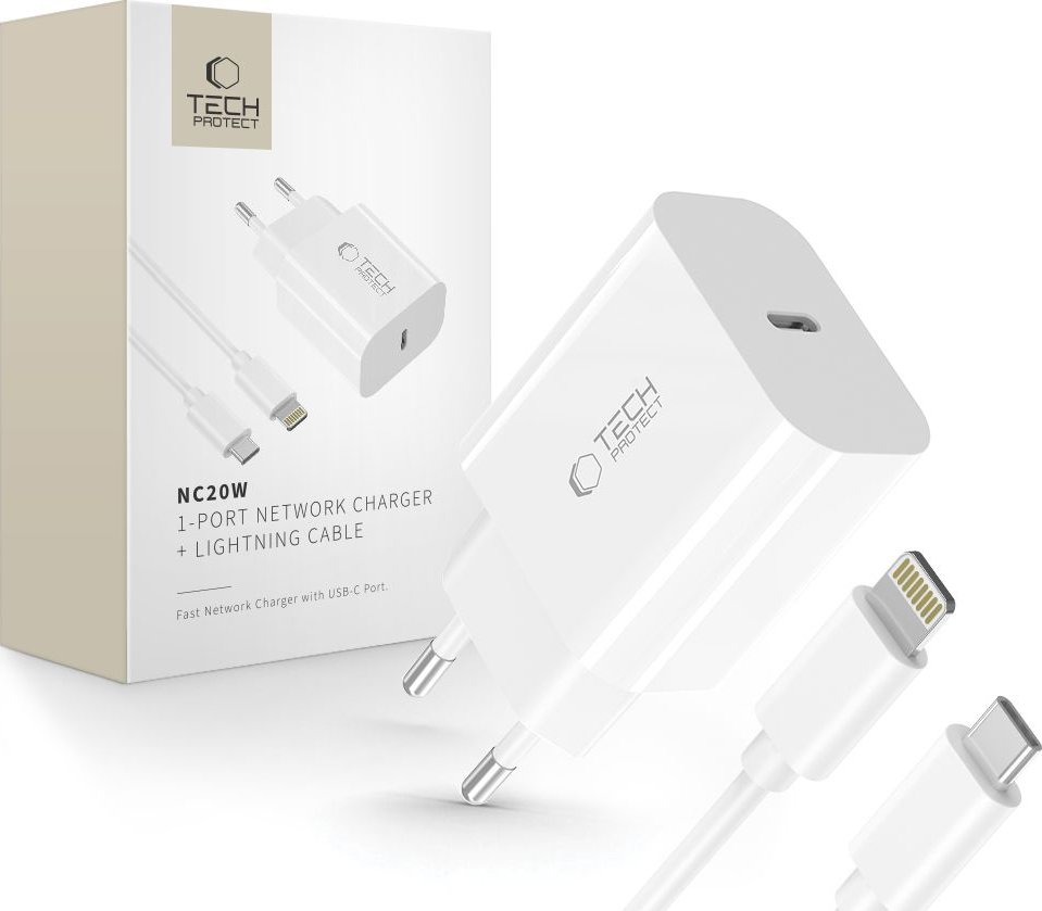 Tech-Protect Rychlá nabíječka do sítě pro iPhone a iPad - Tech-Protect, NC20W + Lightning kabel
