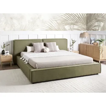 Postel Vodní postel olivově zelená polyesterové čalounění 180 x 200 cm s roštem a silným čalouněným čelem Beliani