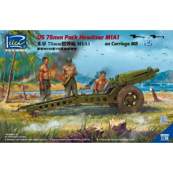 Plastikový model Riich models 1/35 U.S. 75mm Pack Howitzer M1A1 on Carriage M8