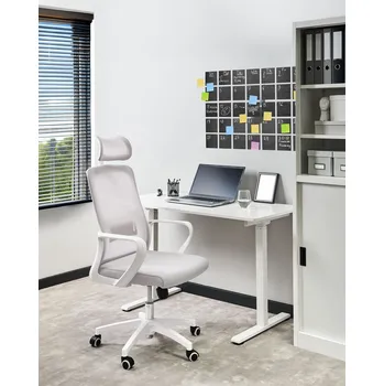 Kancelářská židle světle šedá síťovina otočná základna nastavitelná výška opěrky hlavy domácí kancelář Beliani