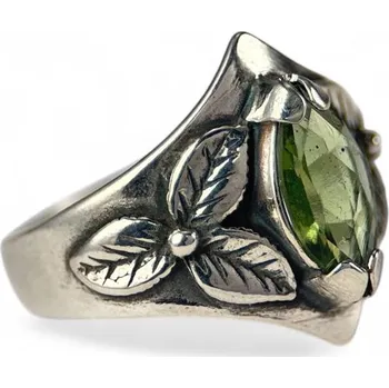 Prsten Drakkaria SHAMROCK, stříbrný prsten s vltavínem, Ag 925